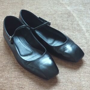 Aeyde Black Leather Mary Jane Flats Size 39.5